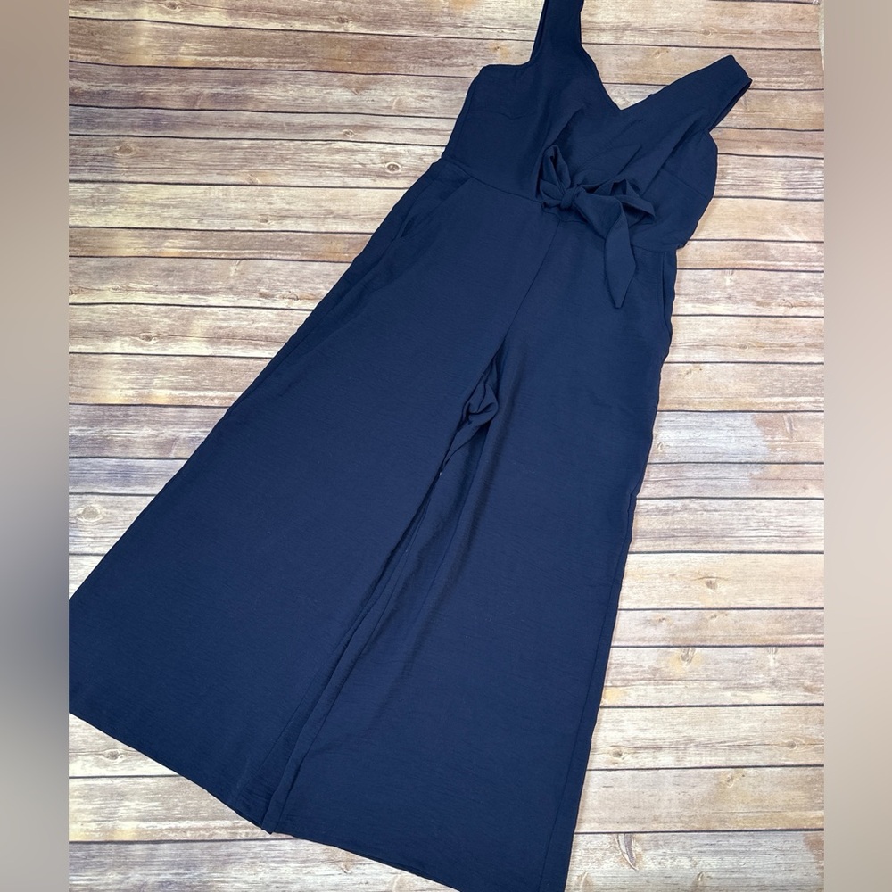 Vince Camuto Navy Wide-Leg Jumpsuit with Tie Waist